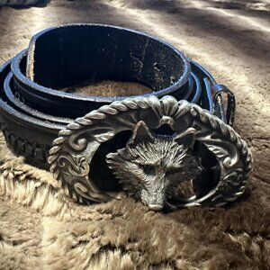 49' Belt with silver Wolf Buckle